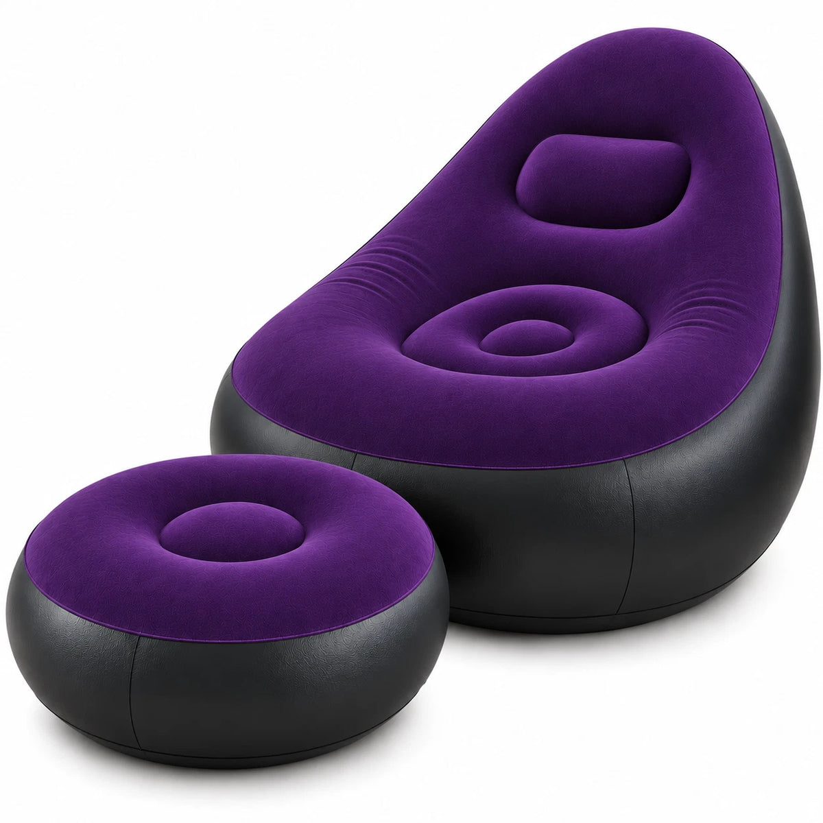Inflatable Lounger Ottoman Couch With Foot Stool Air Blow Up Sofa Chair Camping