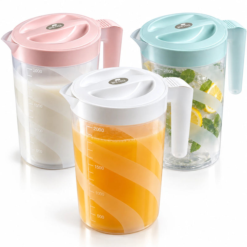 2 Litre Plastic Jug with Lid Pitcher Water Cocktail Juice Drinks Measuring Jugs