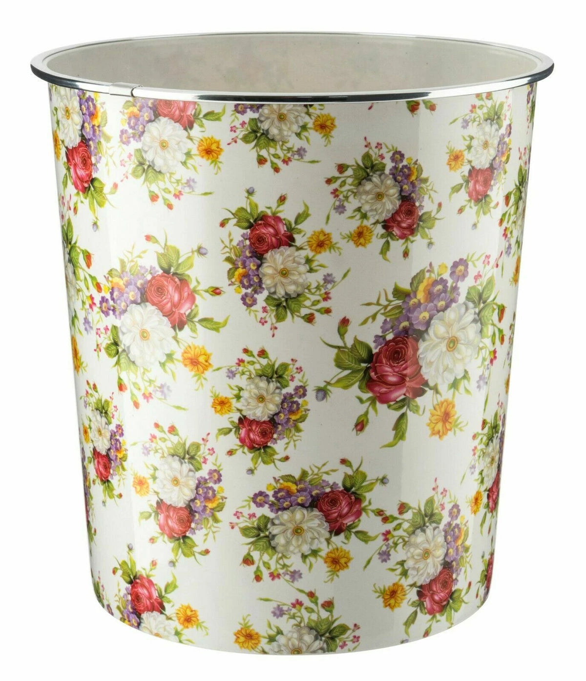 7.7L Waste Paper Dust Bin Rubbish Round Plastic Floral Office Bathroom Kitchen