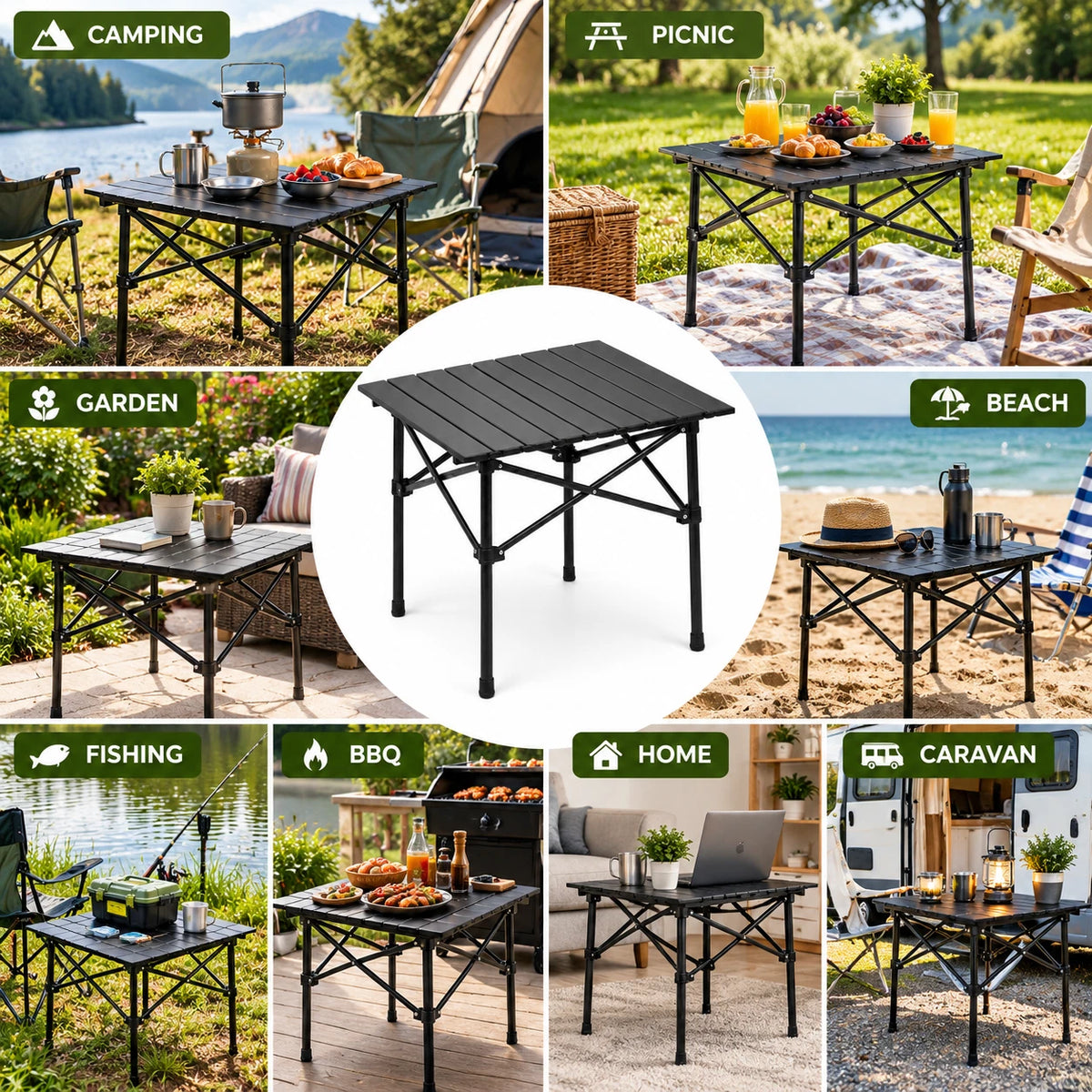 Folding Camping Table Square Roll Up Top Carbon Steel For Garden Picnic Outdoor