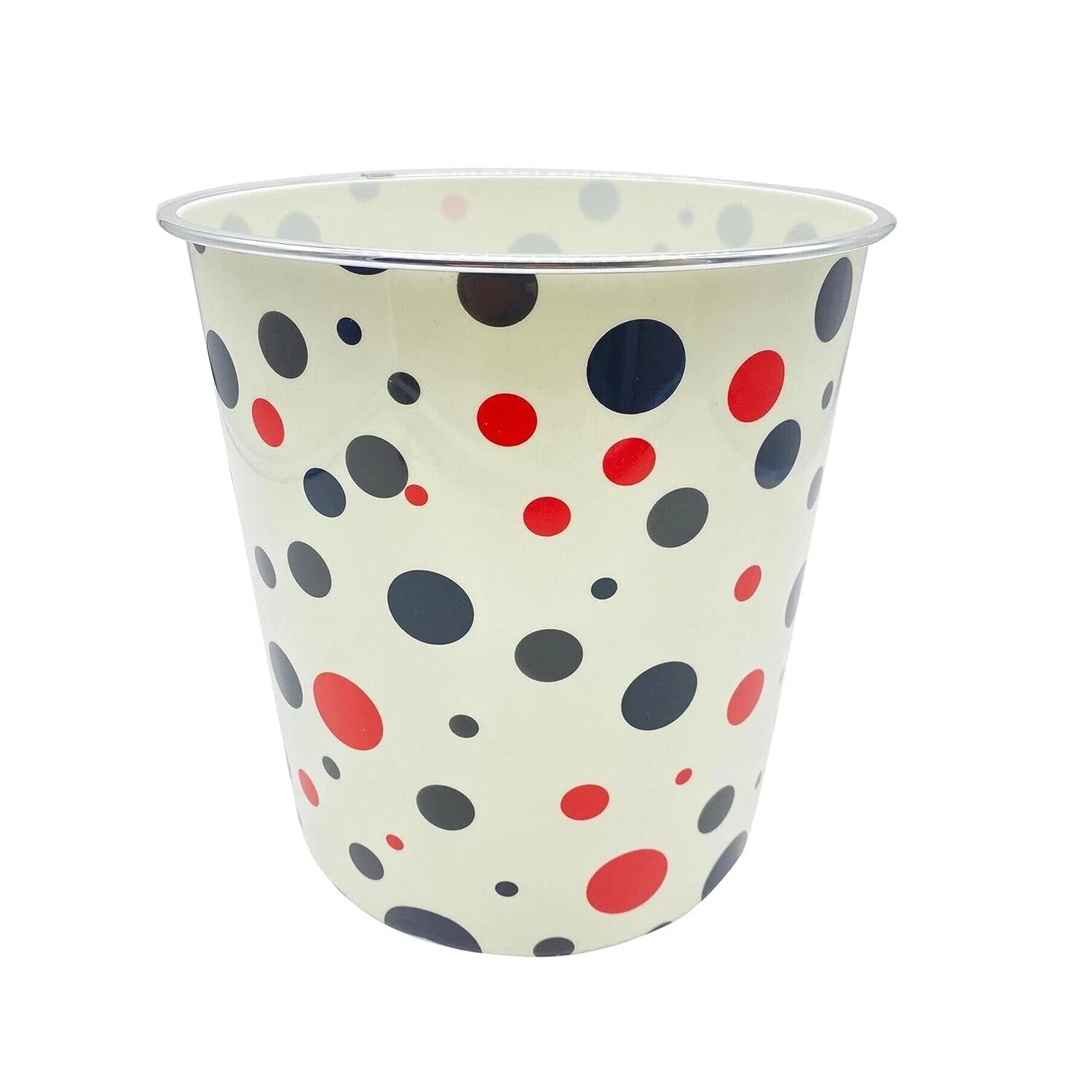 Share 7.7L Waste Paper Dust Bin Round Plastic Polka Dots Black & Red Room Office Home