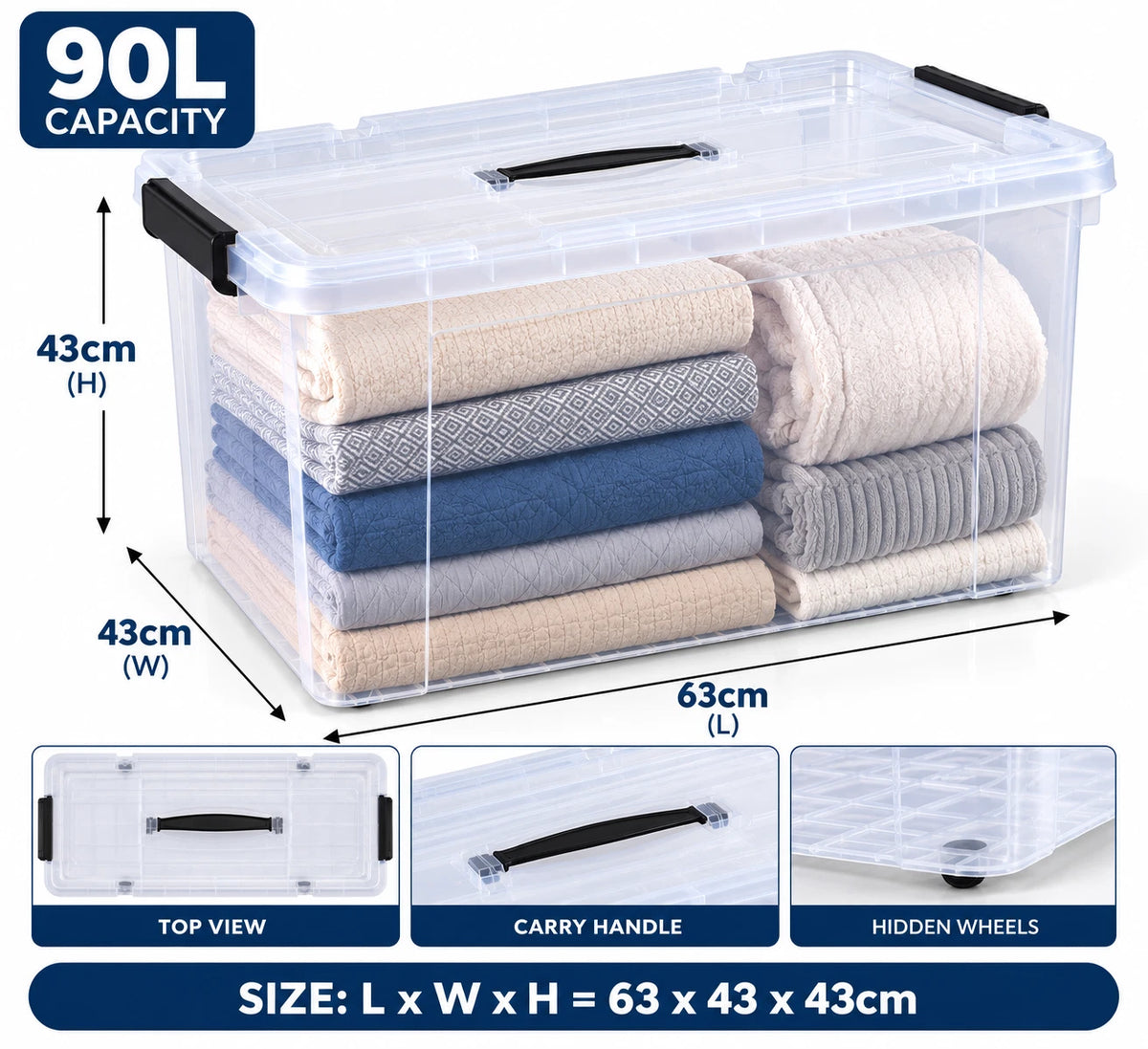 Clear Plastic Storage Boxes with Lids Stackable Box Strong Home Office Kitchen