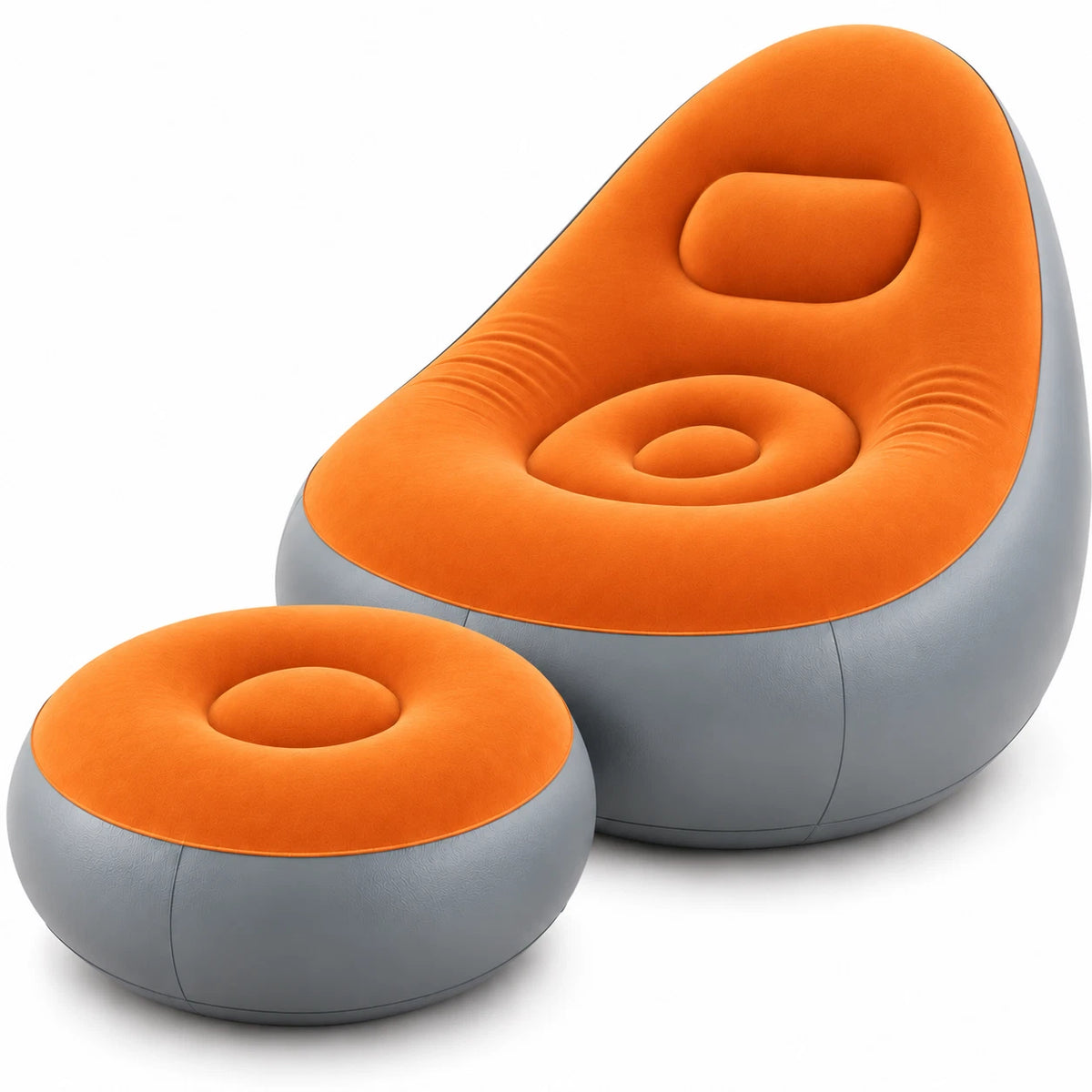 Inflatable Lounger Ottoman Couch With Foot Stool Air Blow Up Sofa Chair Camping