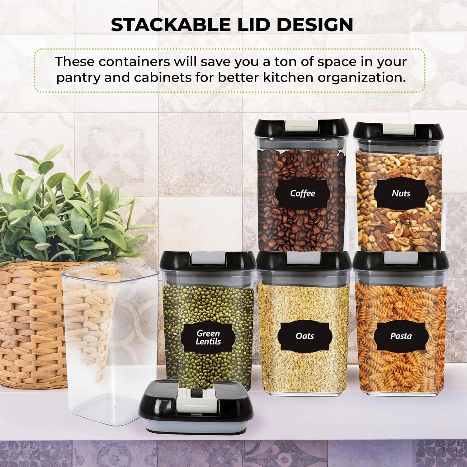 Food Storage Containers With Lid Airtight Stackable Kitchen Boxes Pantry