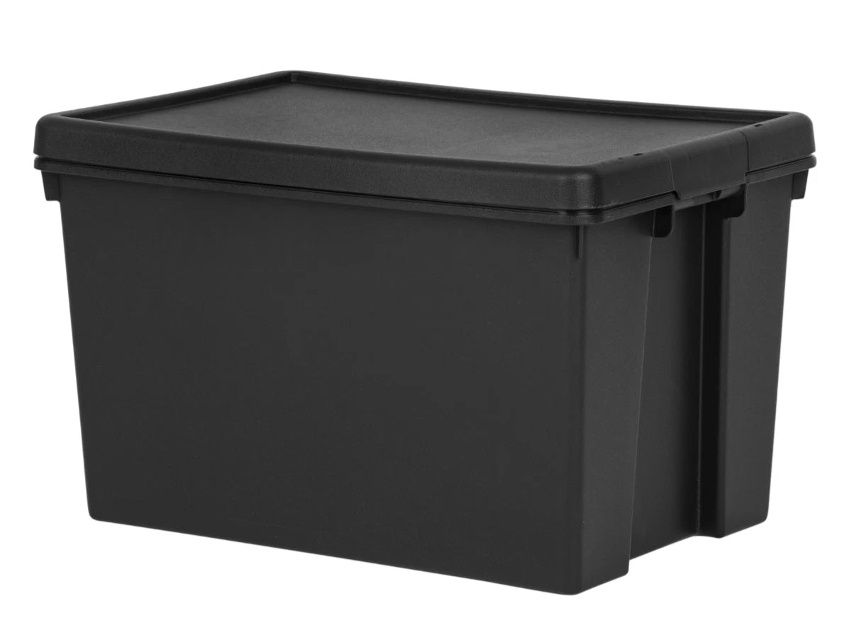 Heavy Duty Plastic Storage Box with Lid Stackable Storage Bin Container Black
