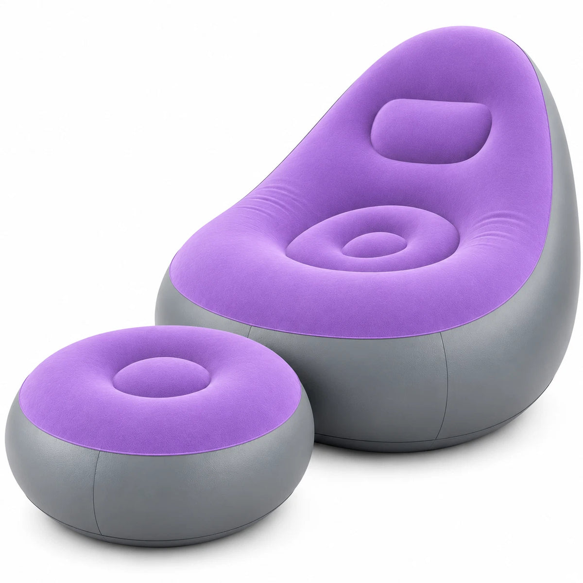 Inflatable Lounger Ottoman Couch With Foot Stool Air Blow Up Sofa Chair Camping