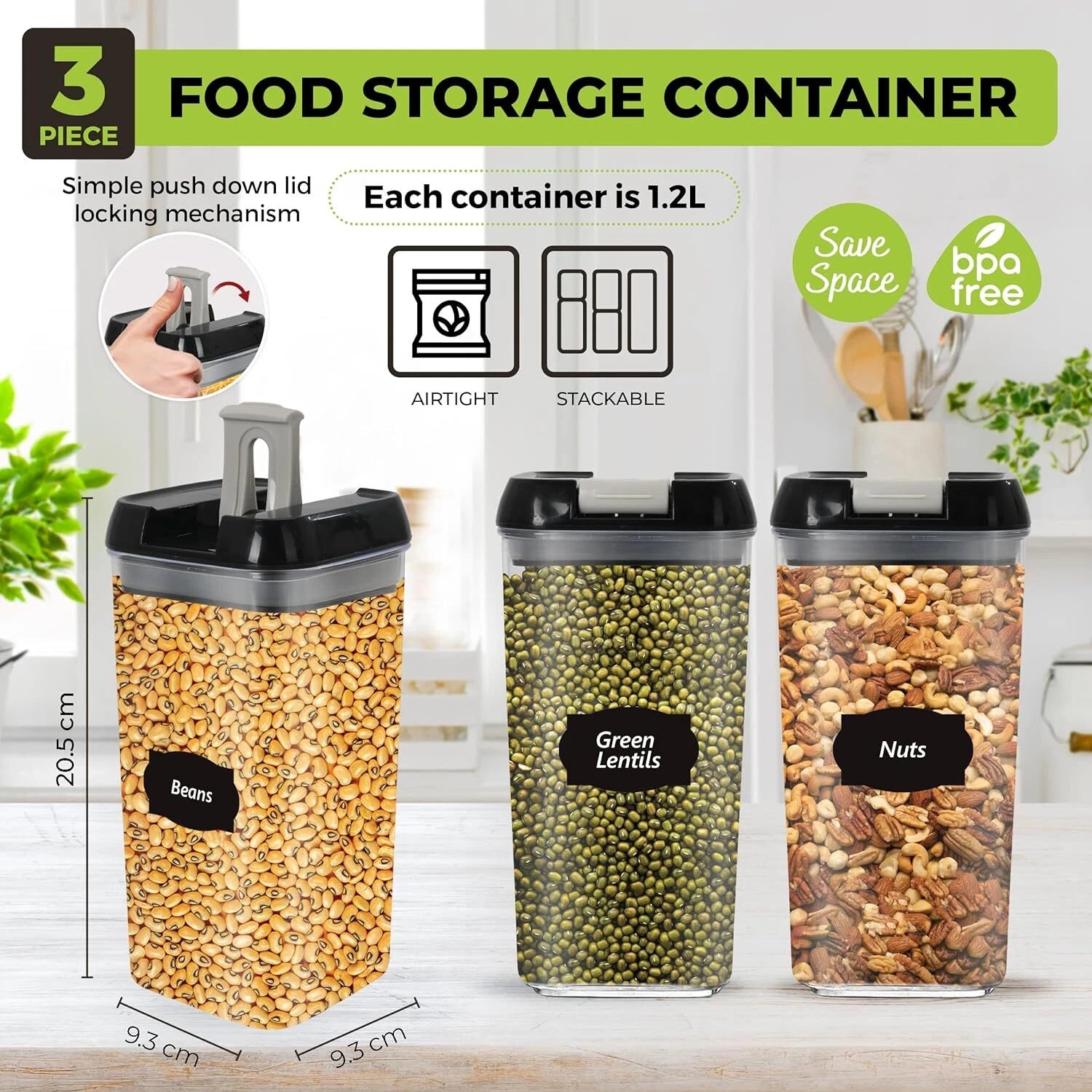Food Storage Containers With Lid Airtight Stackable Kitchen Boxes Pantry