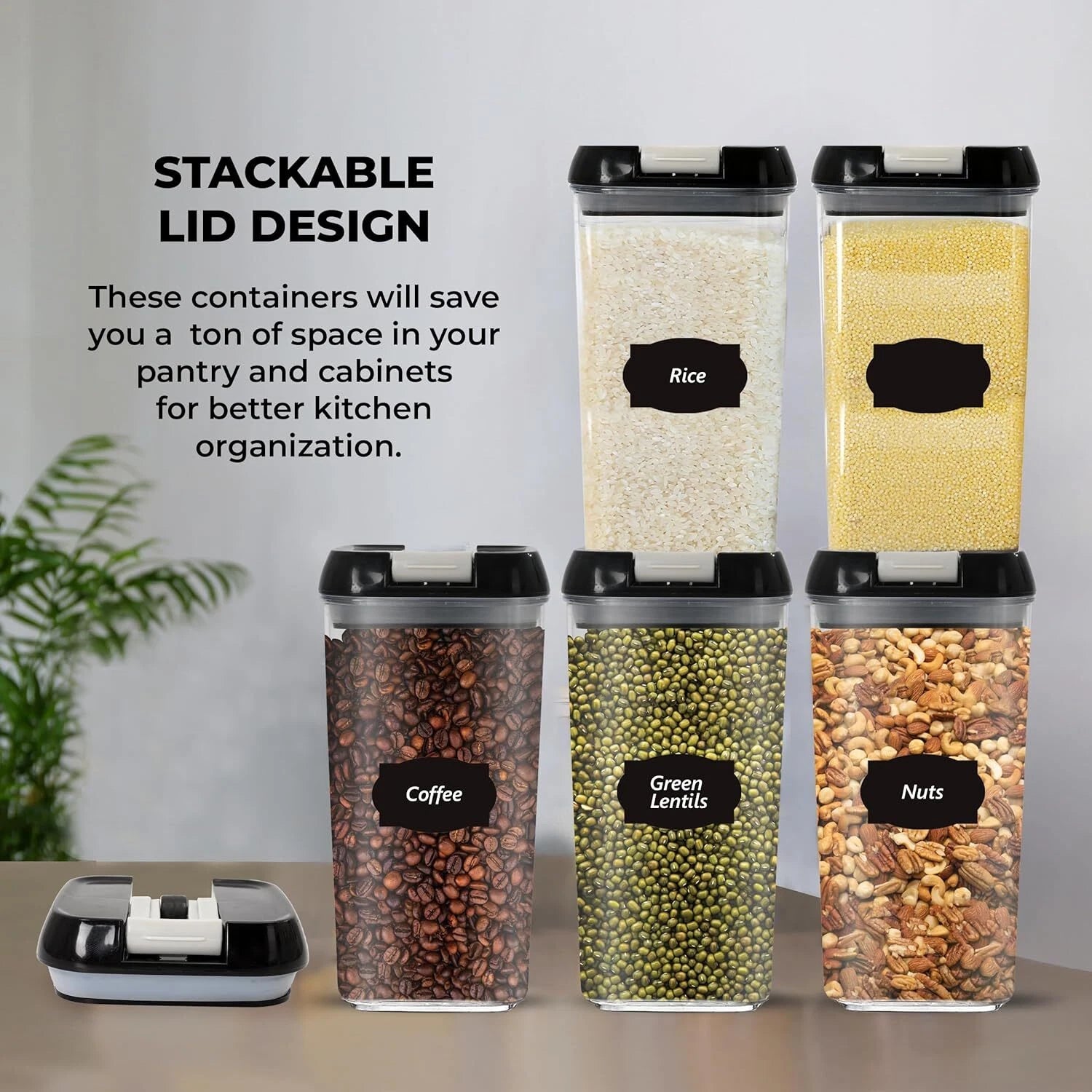 Food Storage Containers With Lid Airtight Stackable Kitchen Boxes Pantry