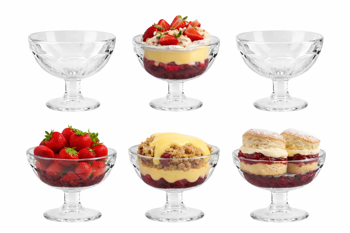 Set of 6 Dessert Bowls Ice Cream Sundae Glasses Stemmed Footed Trifle Pudding