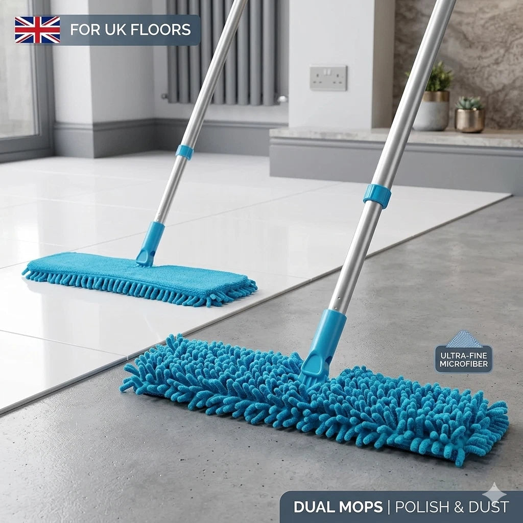 Double Sided Microfiber Mop Floor Cleaner Wet Dry Cleaning Extendable Handle