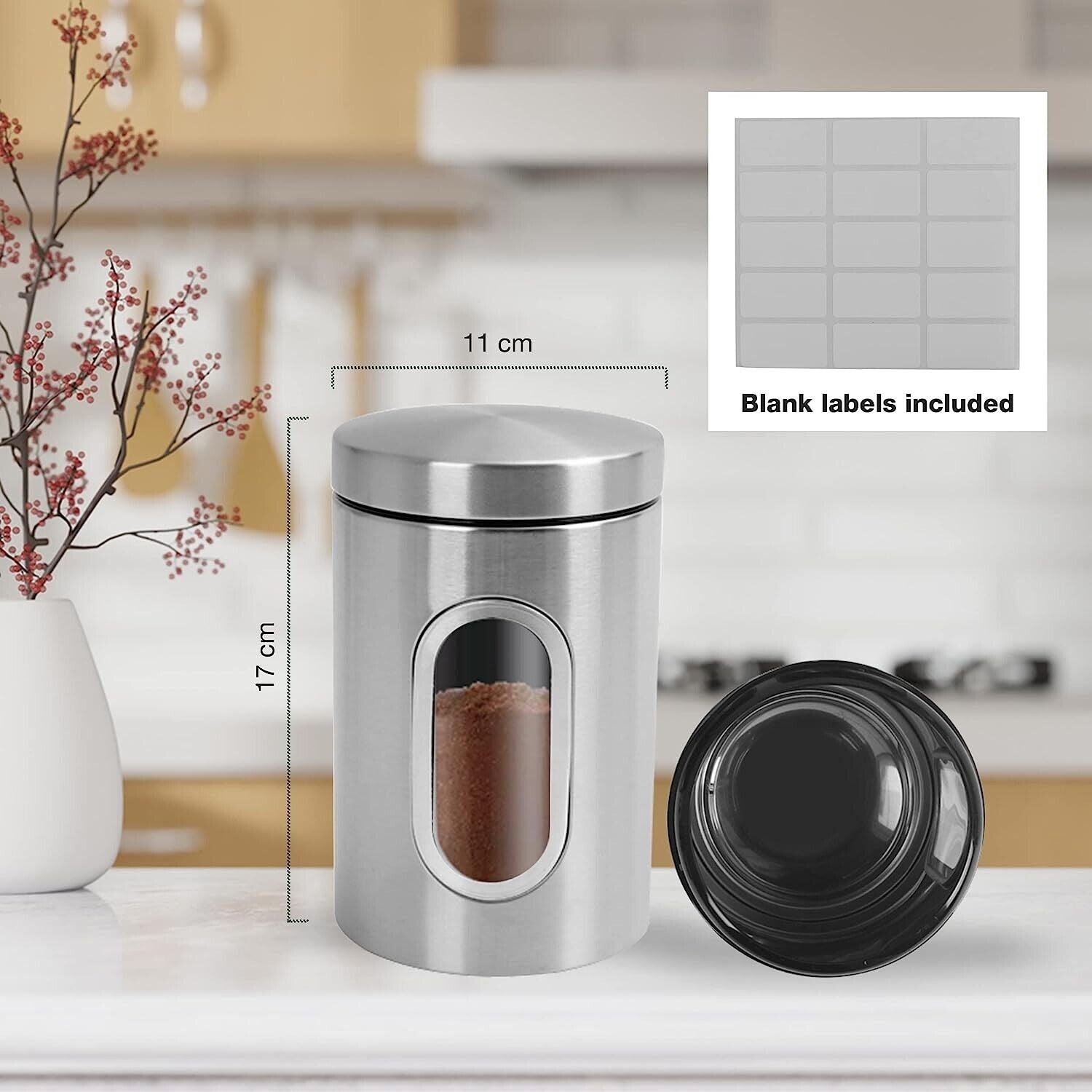 Set of 3 Tea Coffee Sugar Canisters – Kitchen Storage Jars & Containers for Countertop Organisation