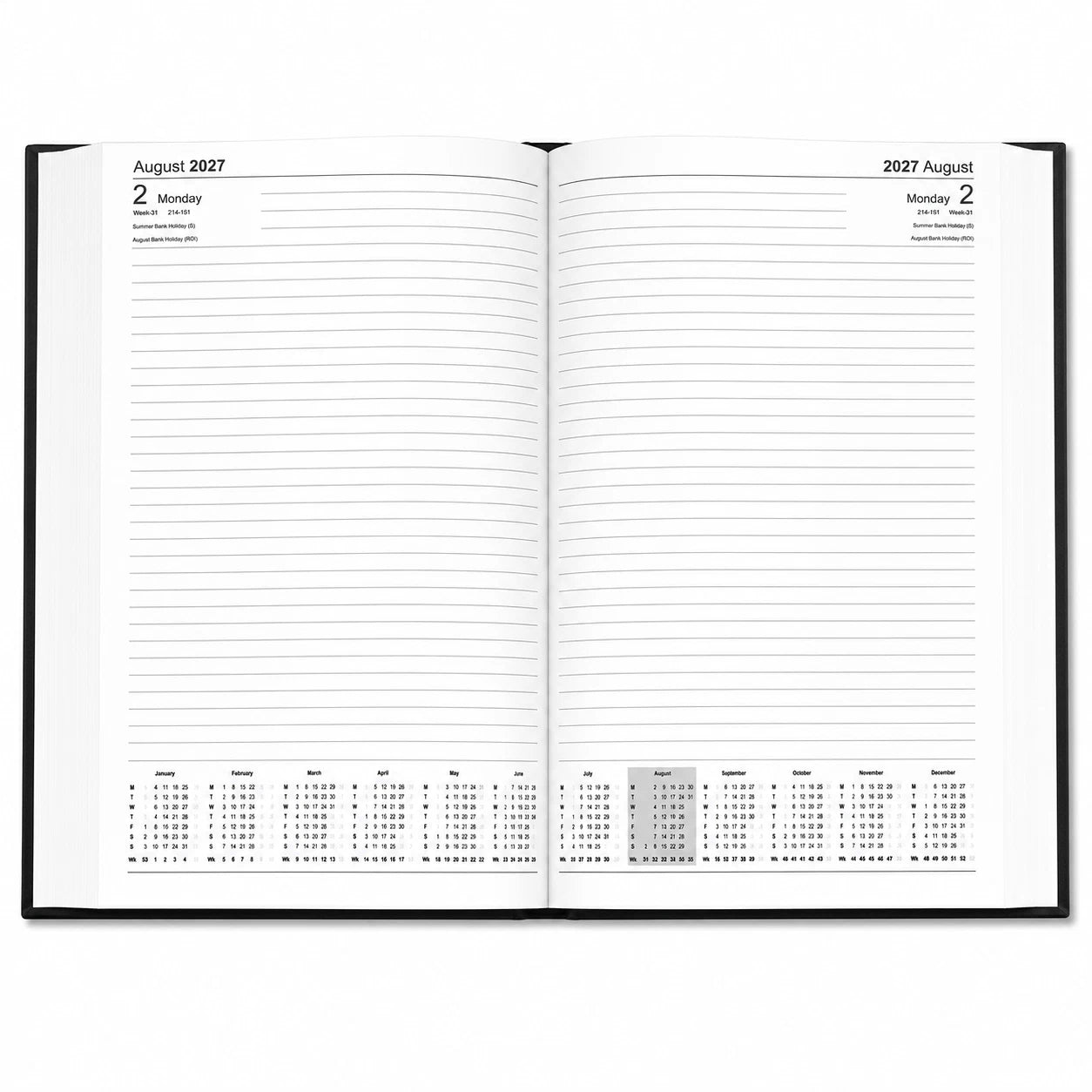 2027 A4 Diary 2 Pages Per Day Daily Planner Hardback Office Business Book
