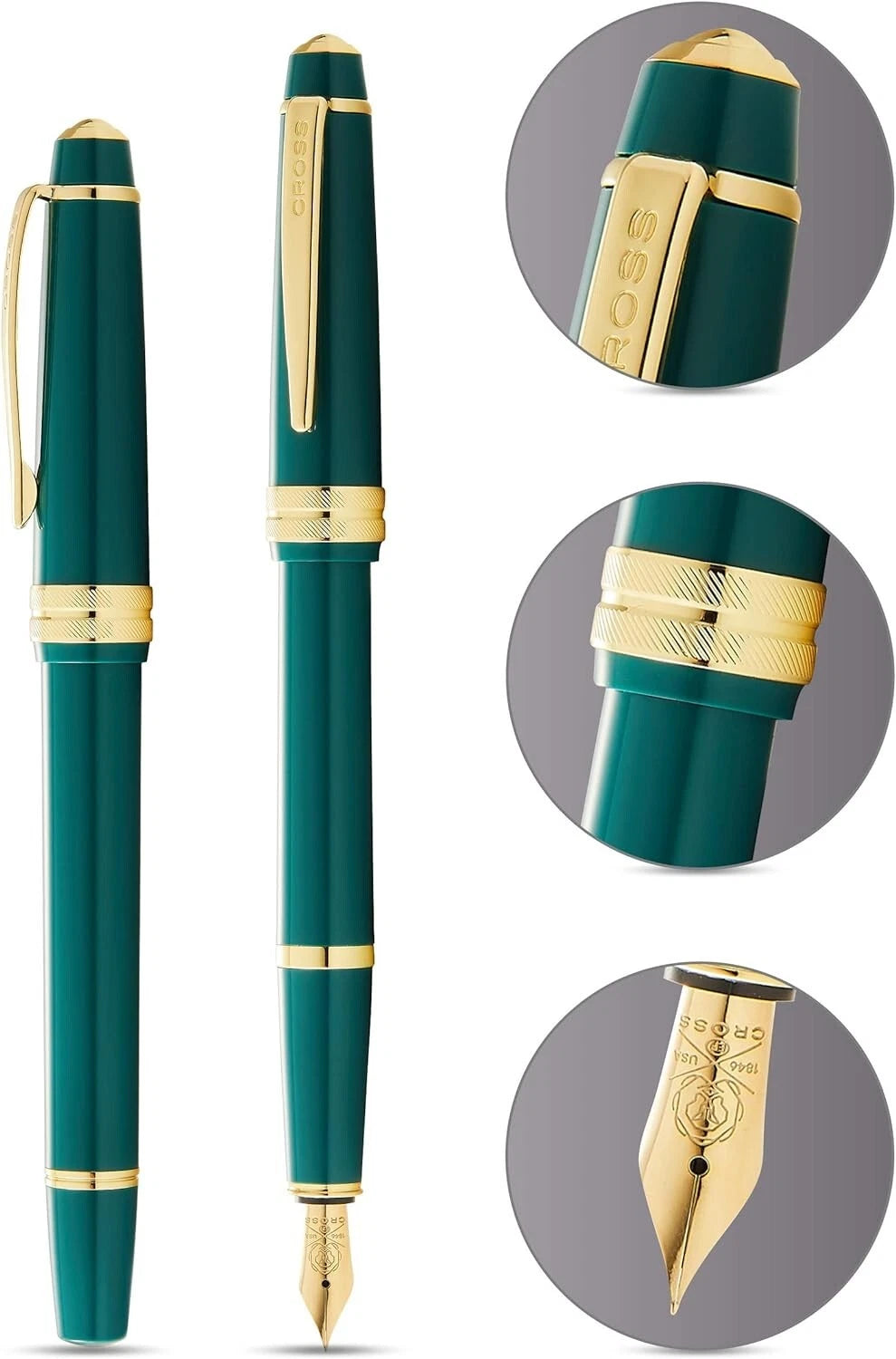 Cross Bailey Light Fountain Pen Medium Nib Polished Gold Tone 0.7mm Gift Box