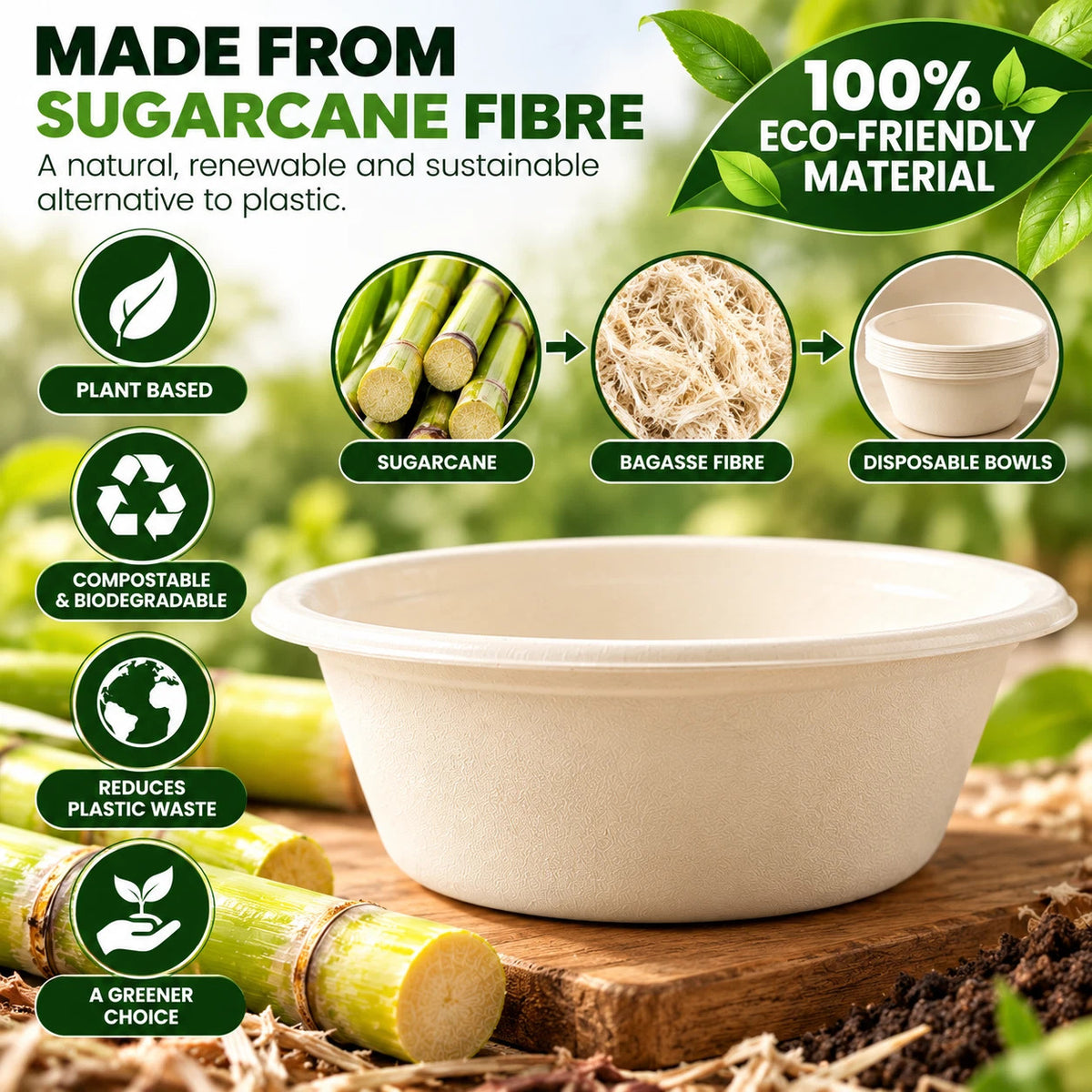 Bagasse Bowls 350ml Disposable Party Salad Meal Dessert Paper Bowls Compostable