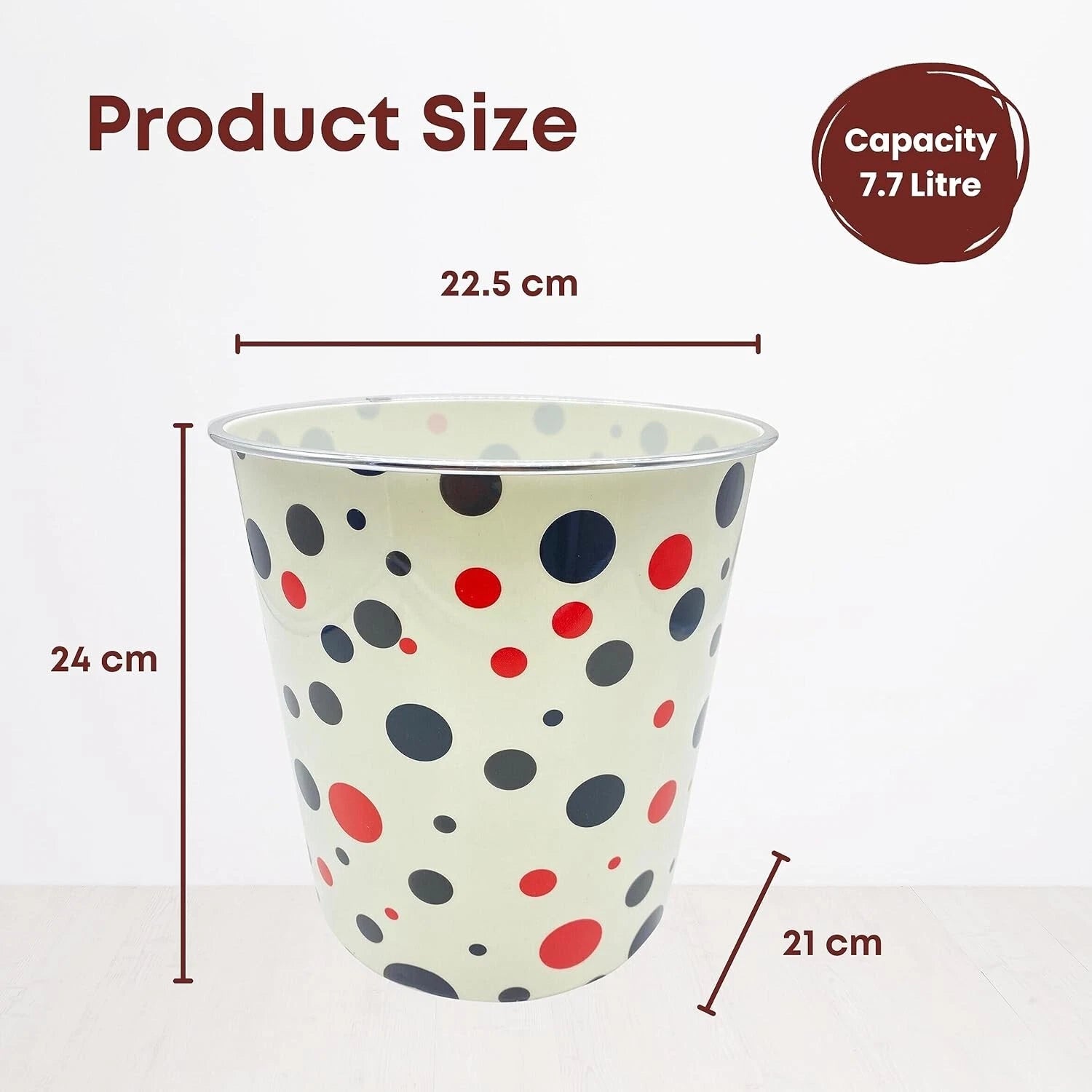 Share 7.7L Waste Paper Dust Bin Round Plastic Polka Dots Black & Red Room Office Home