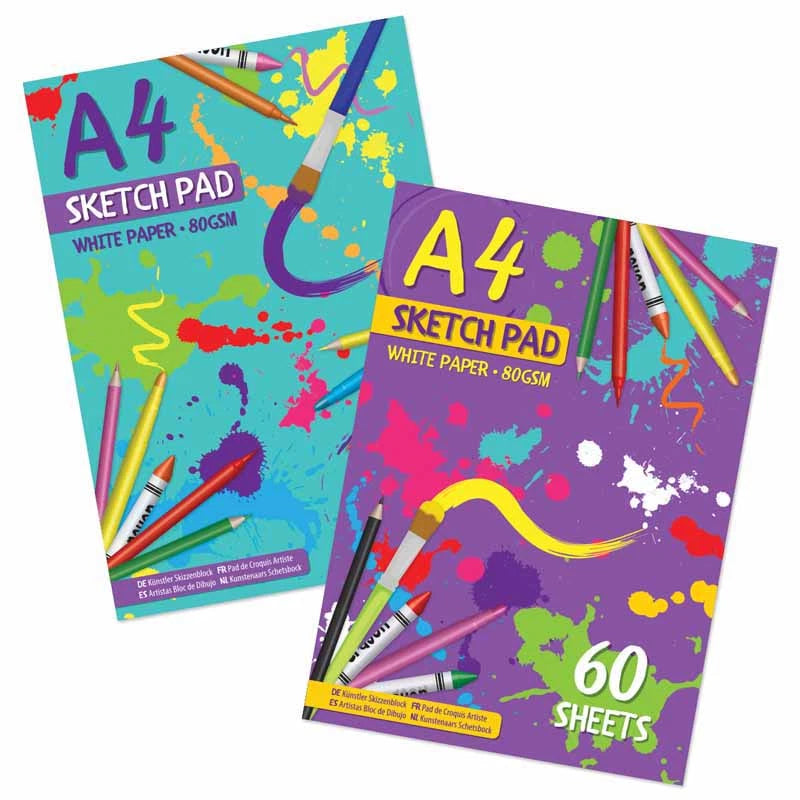 2 x A4 Sketch Pad 60 Sheets 80GSM White Paper Drawing Book Artist Art Craft