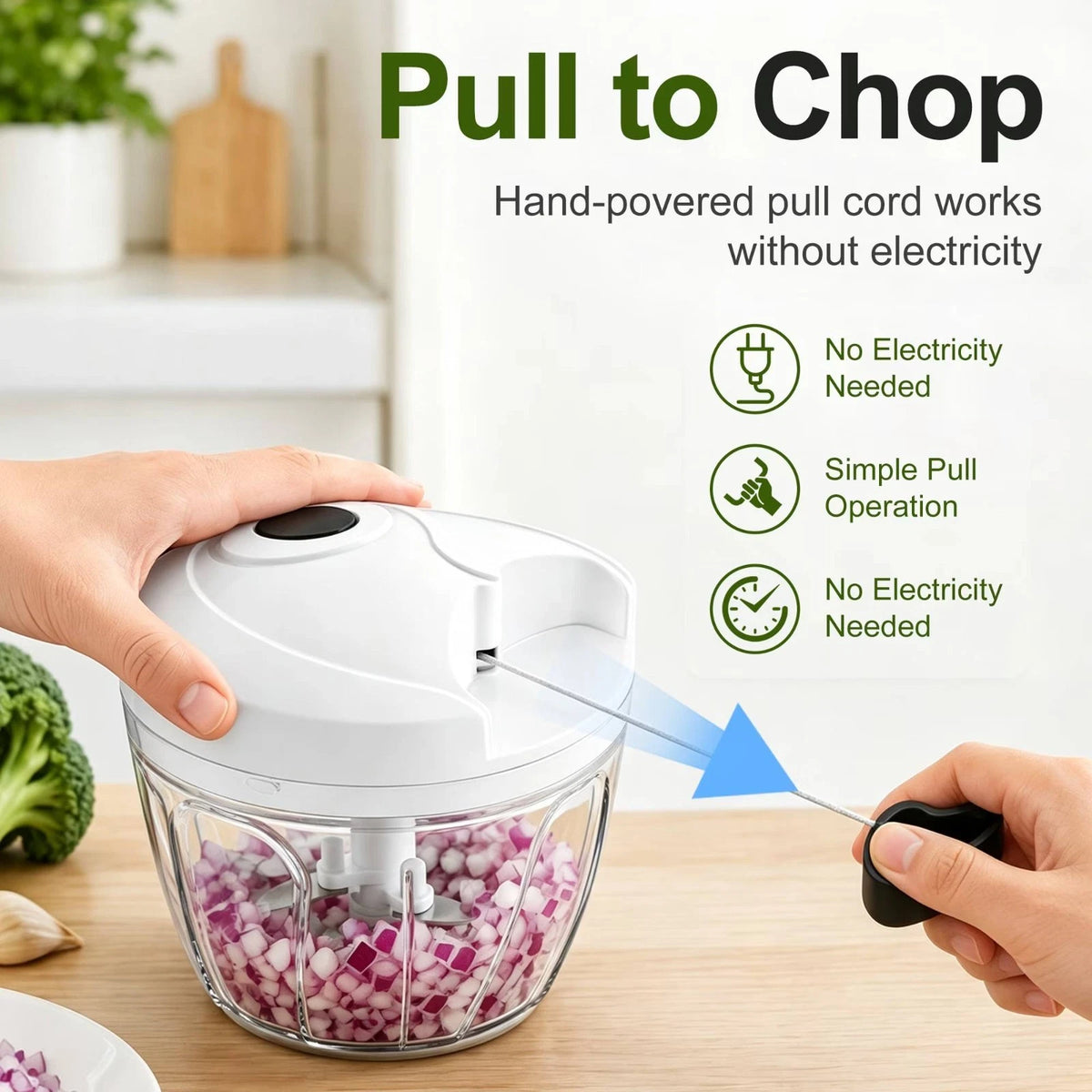 Celino Manual Food Processor Vegetable Chopper with Pull Cord 400ml Onion Slicer