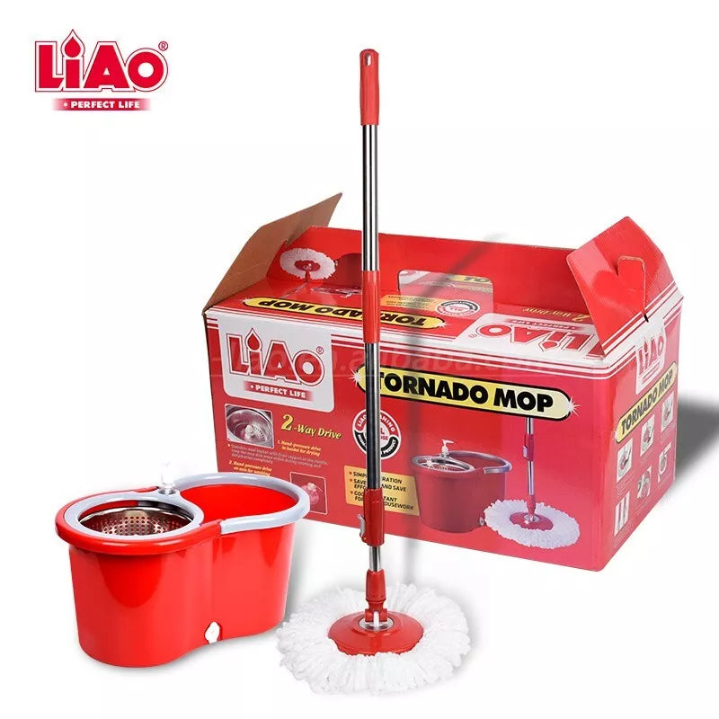 Spin Mop and Bucket Set – Microfibre Floor Cleaning System with Stainless Steel Handle for Home Cleaning