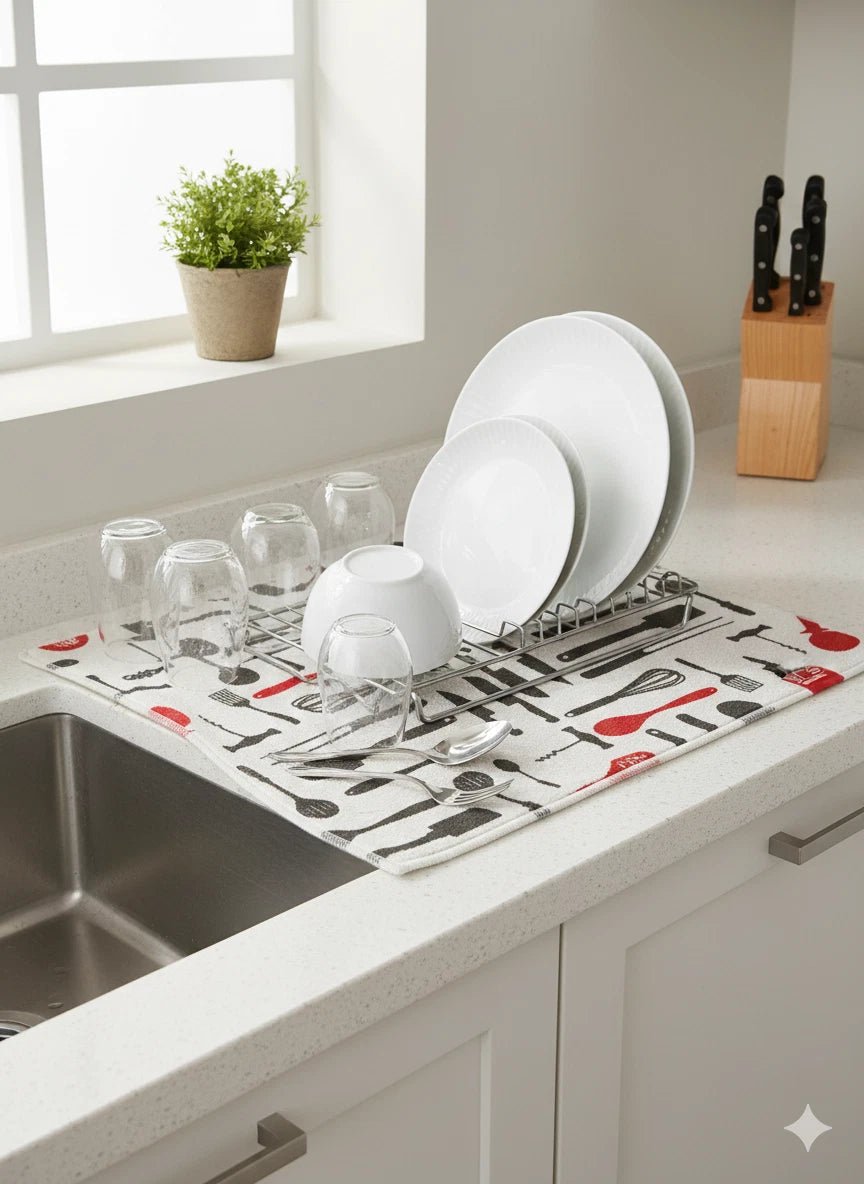 Microfibre Dish Drying Mats Kitchen Drainer Absorbent Non Slip Cutlery Sink