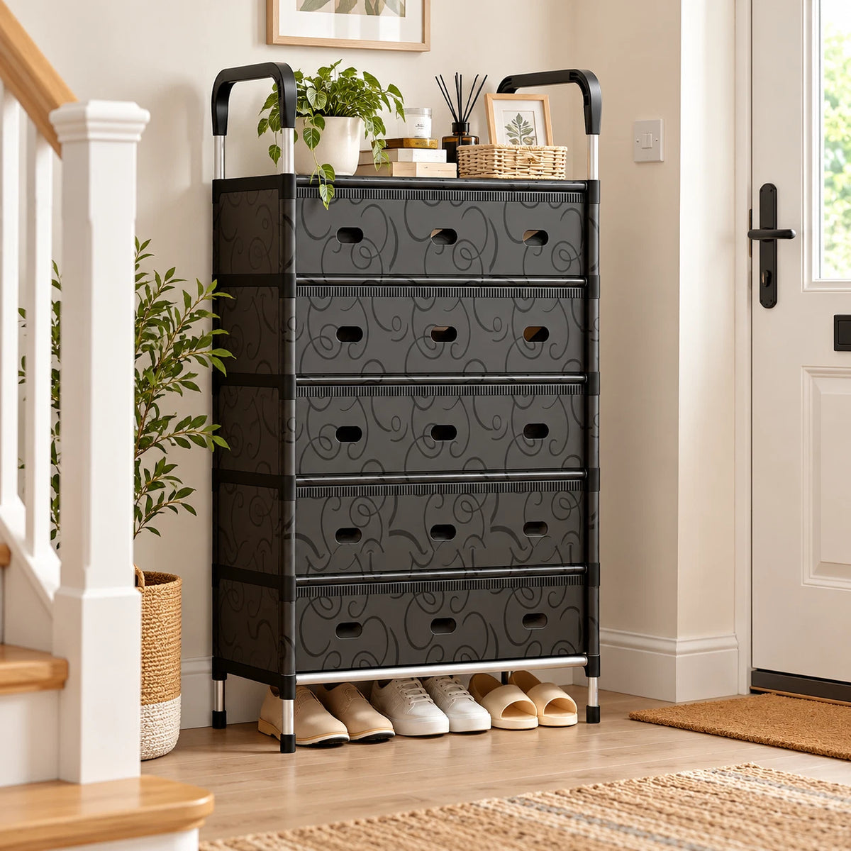 5 Tier Shoe Rack Storage Organiser Hallway Entryway Metal Stand Space Saving NEW