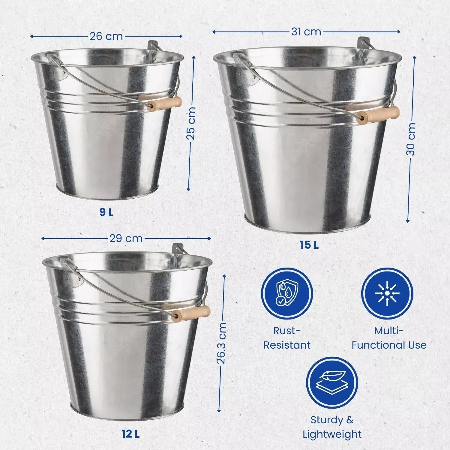 Traditional Metal Bucket With Handle Strong Galvanized Steel Heavy Duty Cleaning