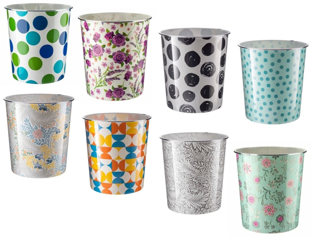 7.7L Waste Paper Dust Bin Rubbish Round Plastic Floral Office Bathroom Kitchen