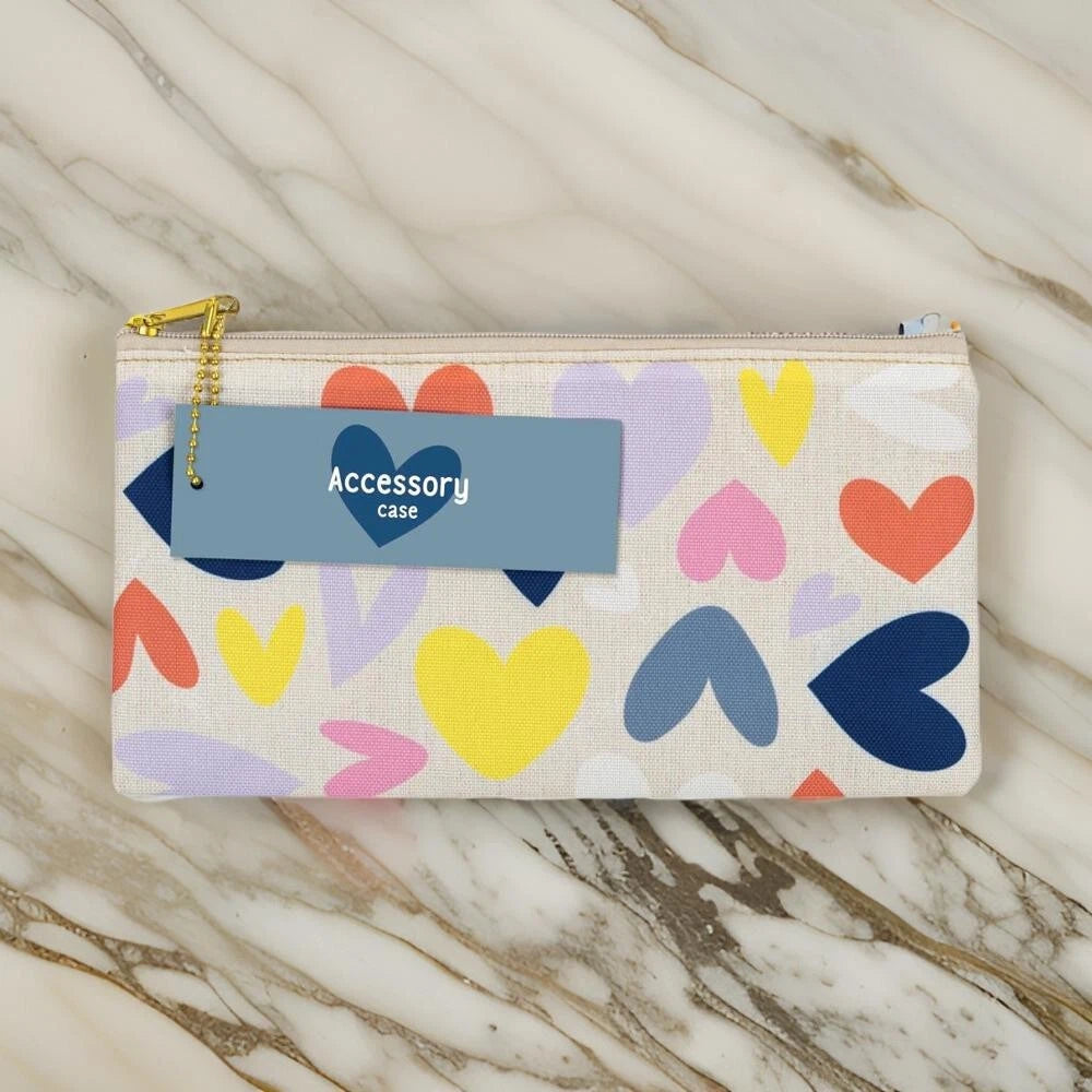 Girls Pencil Case Hearts Zip Pouch School Stationery Makeup Storage Organiser
