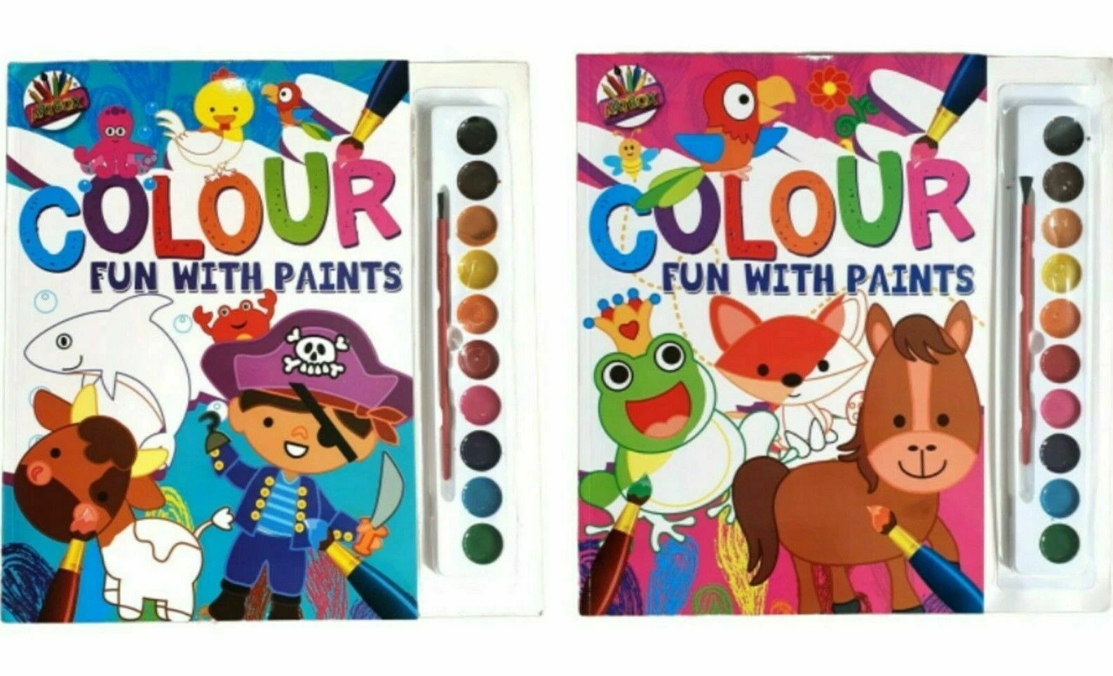 A4 Colouring Book With Water Colour Paints Brush Kids Children Fun Activity Book
