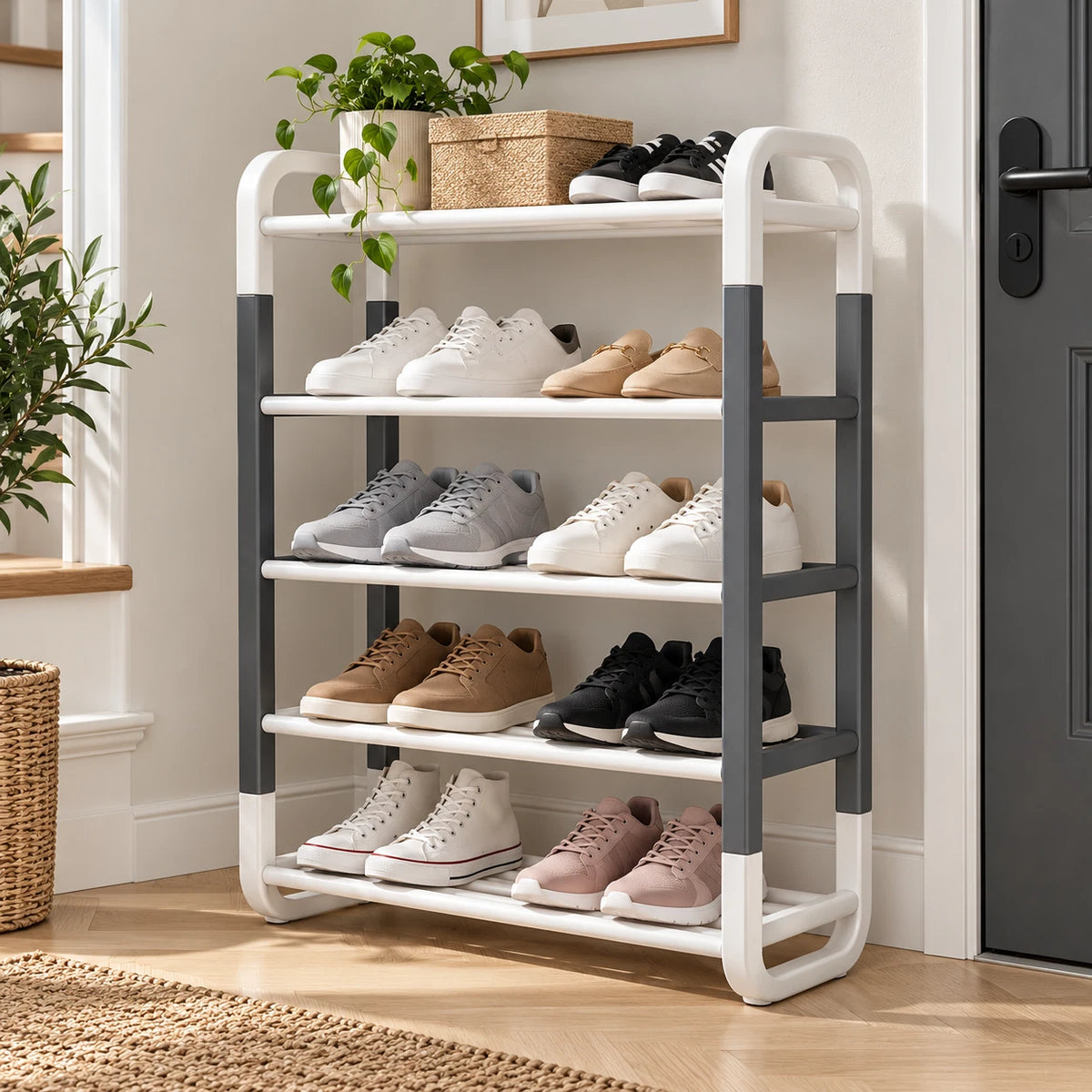 5 Tier Shoe Rack Footwear Organiser Stand Plastic Storage Shelves Hallway Tidy