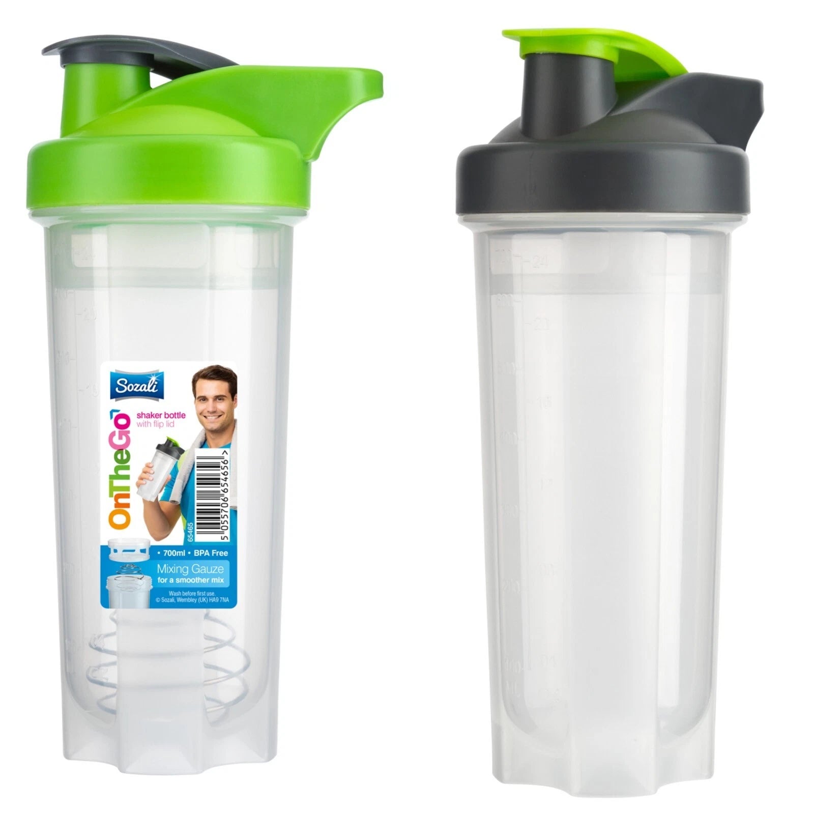 Protein Shaker Bottle 700ml Flip Lid Whey Mixer Pre Workout Sports Gym BPA Free