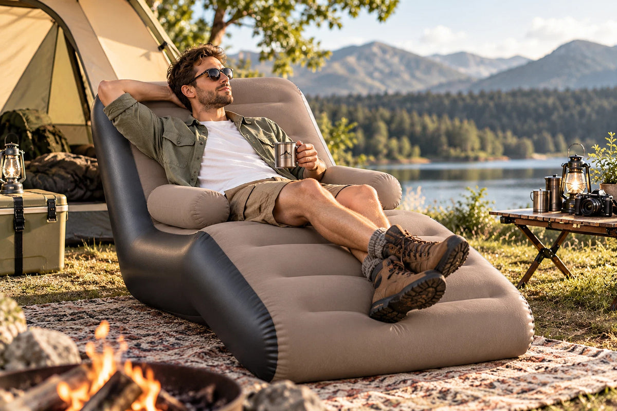 Infltable Sofa Bed Single Lounge Chair For Camping Indoor Outdoor With Armrest