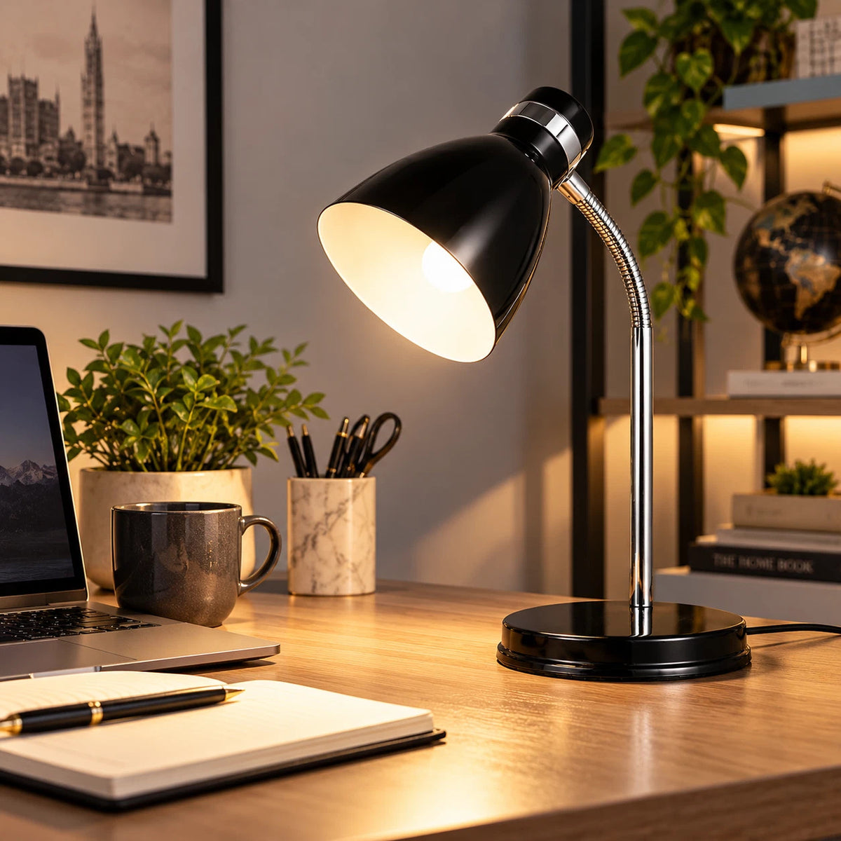 Metal Desk Lamp Black with Adjustable Flexi neck for Study & Reading Home Office