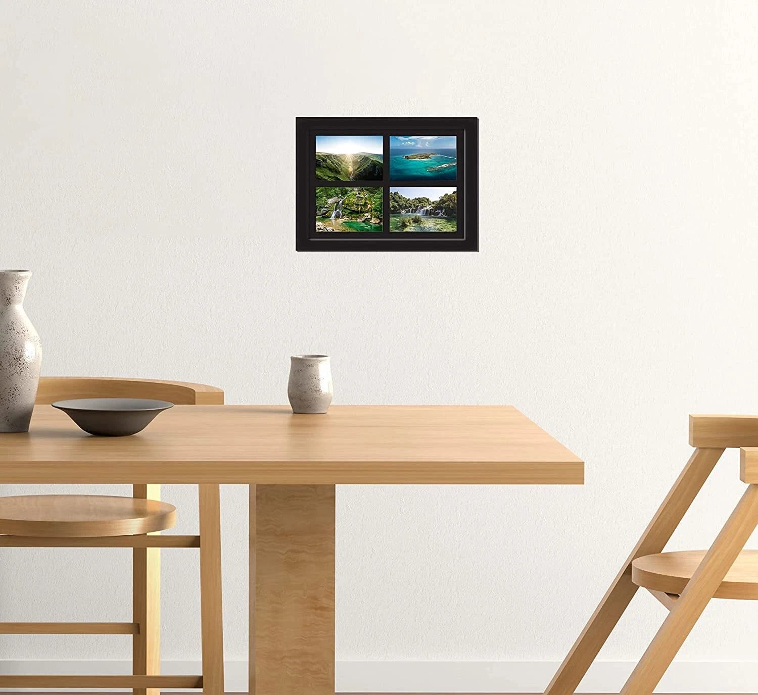 Multi Photo Frame 4''x 6'' Pictures Apperture Wall Mount Black Wooden Frames