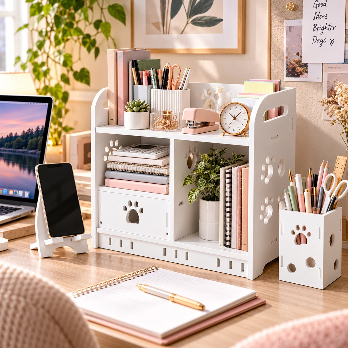 Makeup Organiser & Desk Storage Cabinet with Drawer Phone Stand & Brush Holder