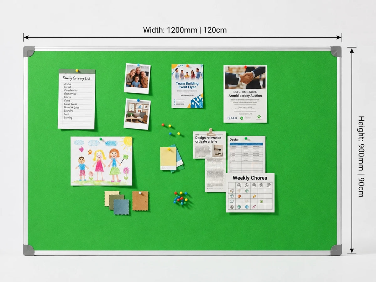 Green Felt Notice Board 1200x900mm Large Pin Board Aluminium Frame Office Home