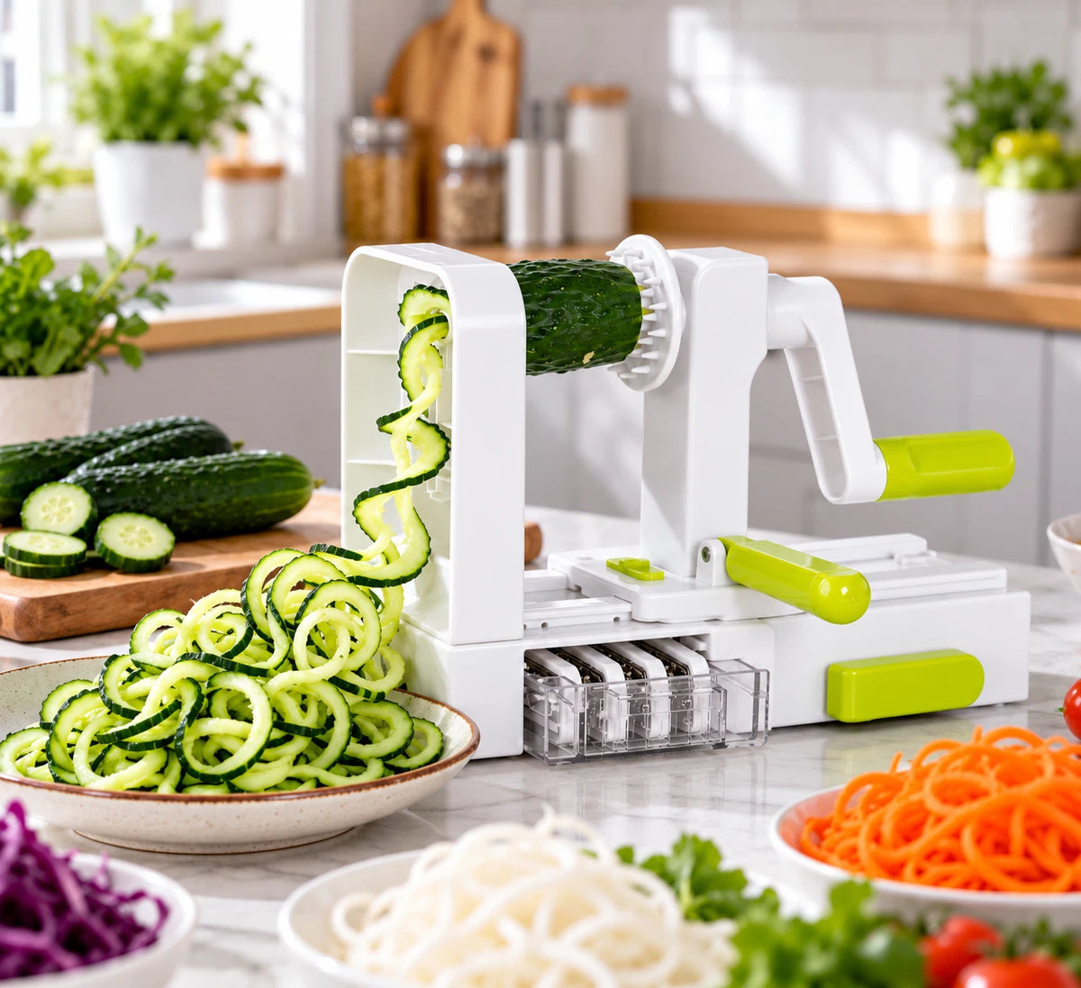 5 Blades Vegetable Spiralizer Slicer Zucchini Noodle Spaghetti Maker Foldable