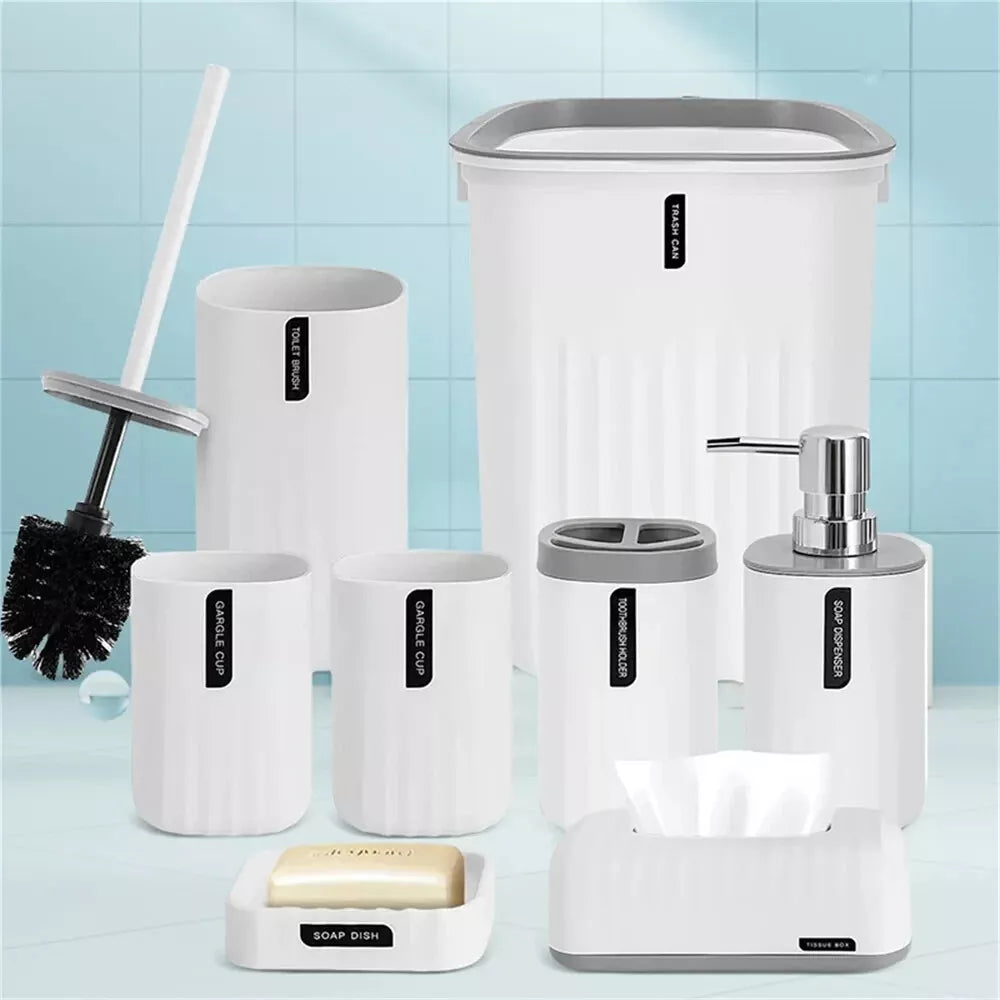 8pcs Bathroom Accessories Set Bin Toilet Brush Toothbrush Tissue Holder Soap