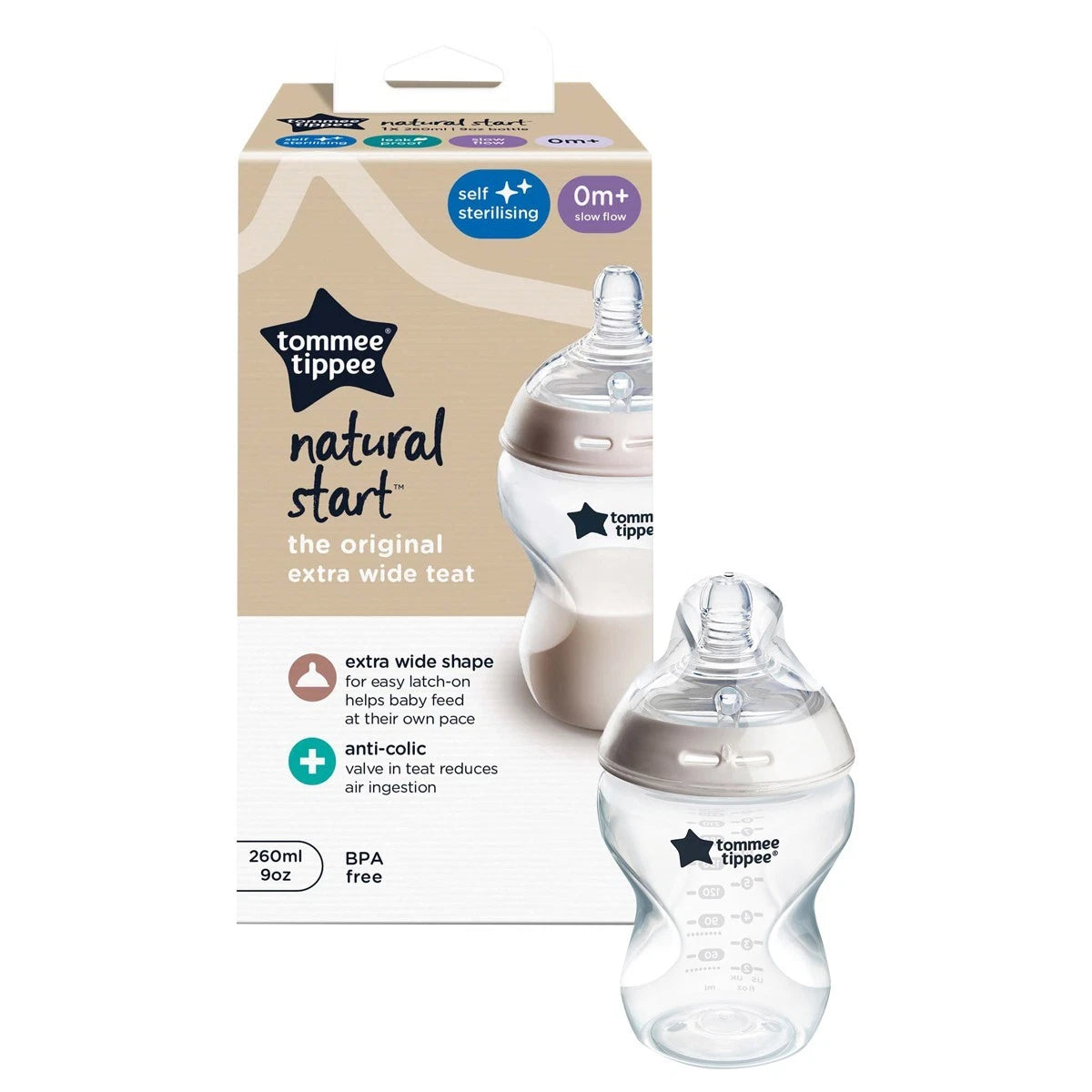 Tommee Tippee Closer to Nature Baby Feeding Bottle 260ml BPA Free Anti-Colic