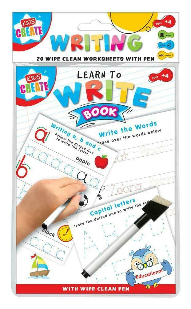 Kids Learn to Write Alphabets Words Educational Wipe Clean Book With Pen School