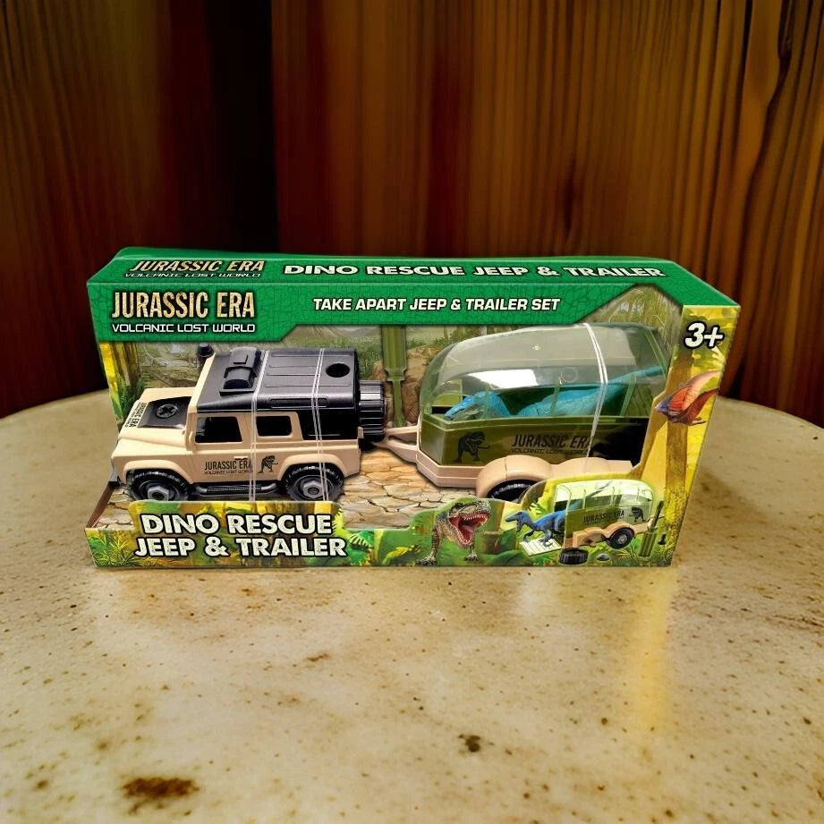 Jurassic Era Kids Dinosaur Rescue Jeep & Trailer Transport Toys Boys Gift