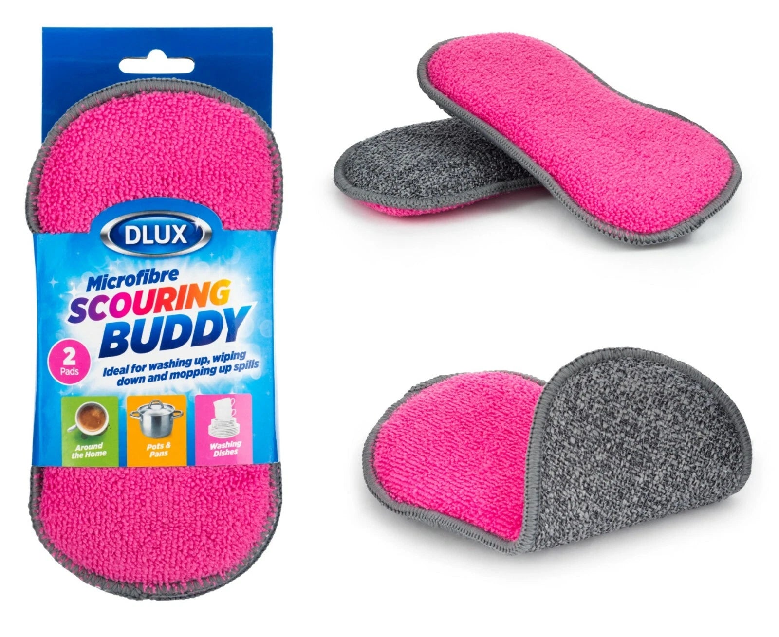 2 Microfibre Sponge Scourer Kitchen Cleaning Pads Non Scratch Dual Side Scrubber