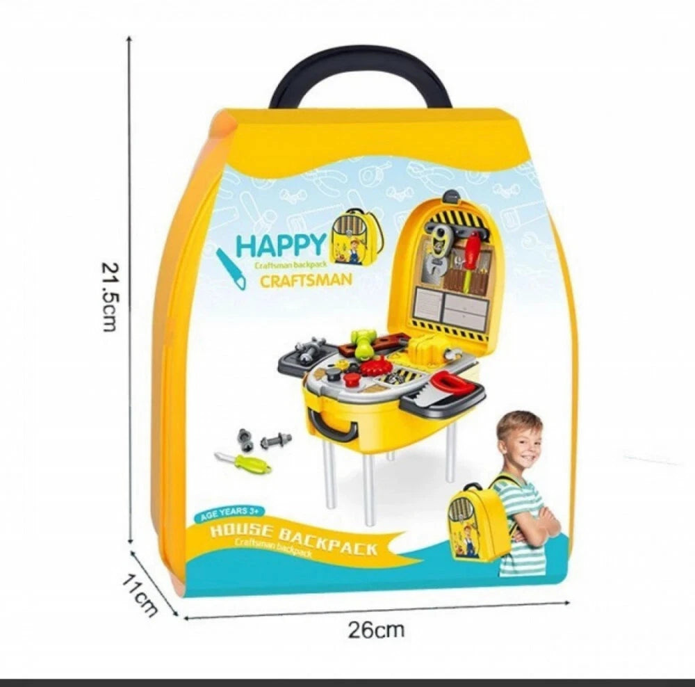 Kids Backpack Tools Set Role Pretend Play Realistic Workbench Construction Toy