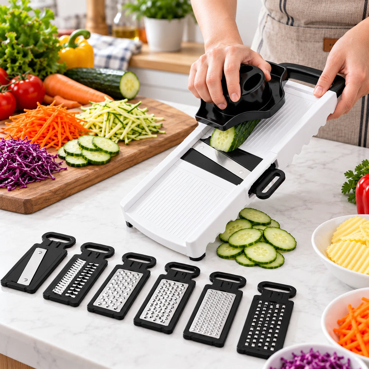 6 in 1 Mandoline Slicer Vegetable Cutter Grater Julienne Potato Slicer Shredder