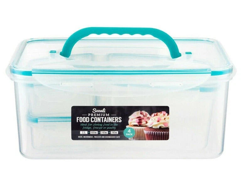4pk Plastic Food Storage Containers Airtight Clip Lock Kitchen 3.3L +0.9+0.24ml