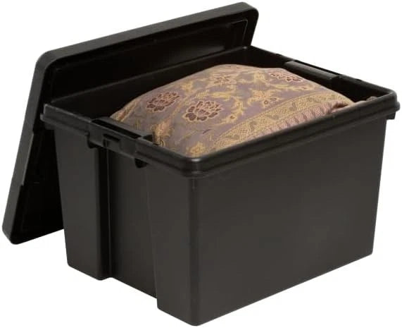 Heavy Duty Plastic Storage Box with Lid Stackable Storage Bin Container Black