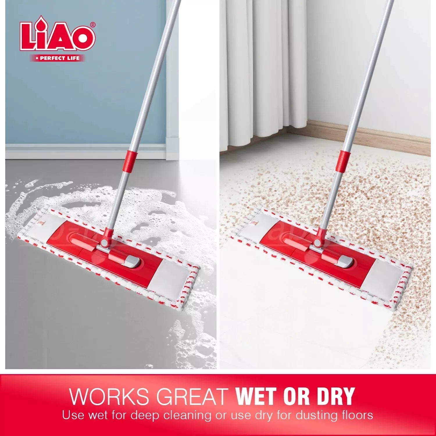 Extendable Flat Microfibre Floor Mop + Refill Kitchen Bathroom Cleaning Wet Dry