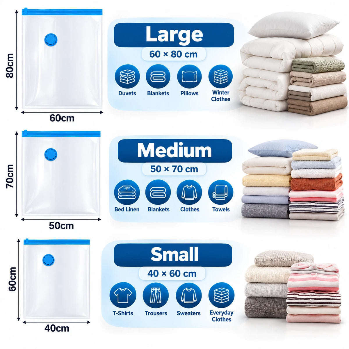 Vacuum Storage Bags for Clothes Duvets Vacum Small Medium Large Space Saving