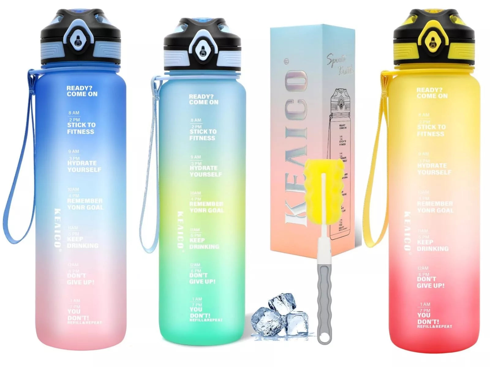 1L Sports Water Bottle Gym Travel Drinking Leak proof Bottle with Straw BPA Free
