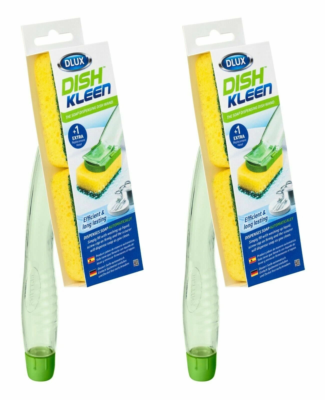 Refillable Dish Brush with Soap Dispenser – Kitchen Washing Up Brush & Scouring Sponge Cleaner