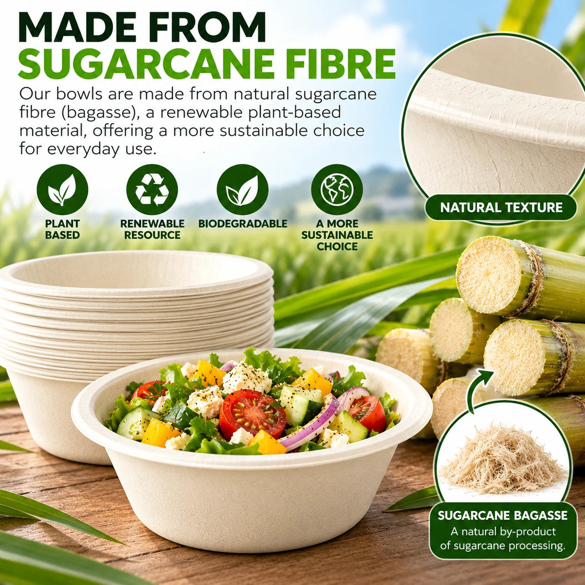 Bagasse Paper Bowls 8oz 240ml Disposable Dessert Party Catering Compostable